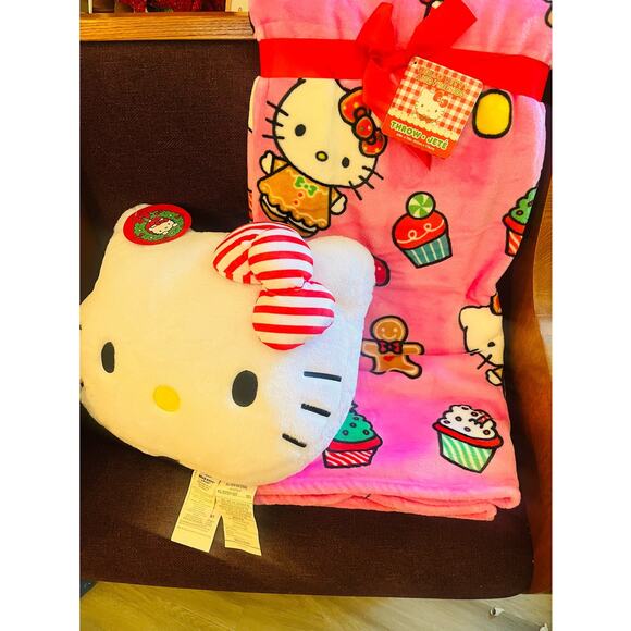 Hello Kitty Christmas Gingerbread throw and large pillow bundle 60 by 70